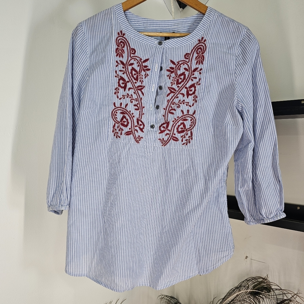 Talbots Tunic Top with Red Embroidery design, size M